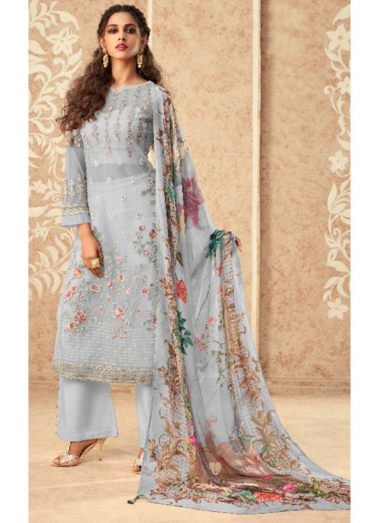 Grey Net Embroiderd Designer Pakistnai Suit 94 Colours 94B By Kilruba SC/018828