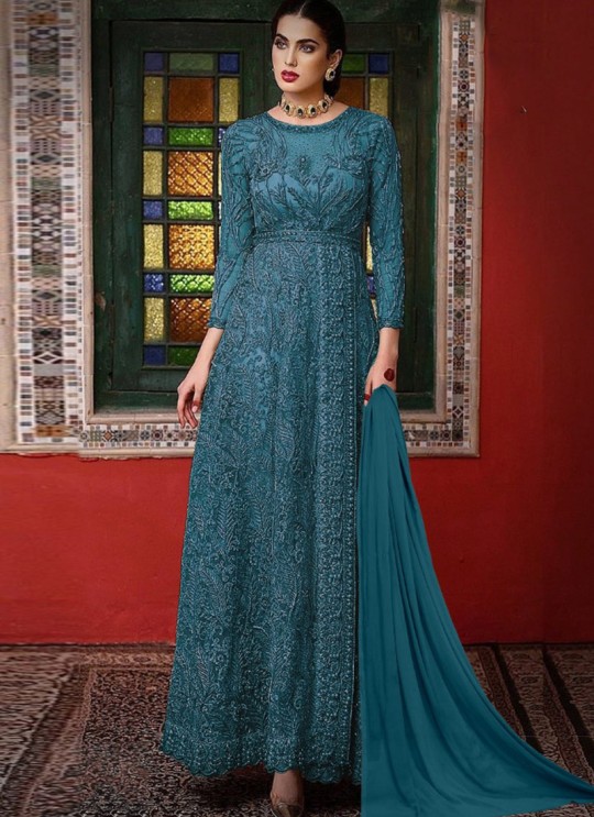 Blue Georgette Embroiderd Designer Pakistnai Suit 09 Series IB09A Ibriz SC/018764