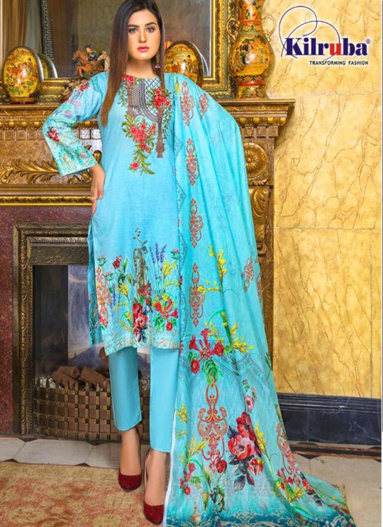 Blue Satin Cotton Pakistani Suit K-79 By Kilruba SC/018423