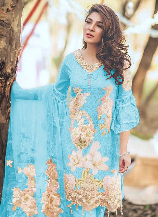 Rang Rasiya Digital Lawn Color By Kilruba K45A Blue Cotton Party Wear Pakistani Lawn Suit