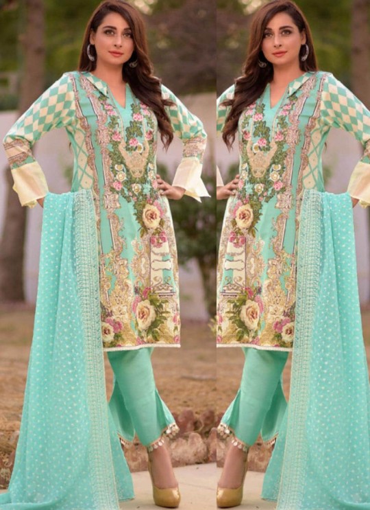 Rang Rasiya Royal Soiree Dupatta By Kilruba 29002 Turquoise Cotton Party Wear Pakistani Lawn Suit