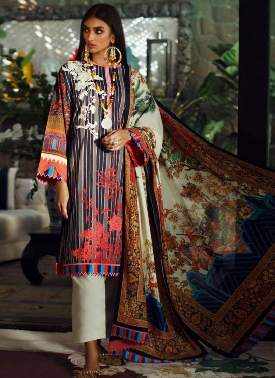 Blue Jam Silk Designer Pakistani Suit Sana Safinaz Vol 4 By Kilruba With Chiffon Dupatta 32003