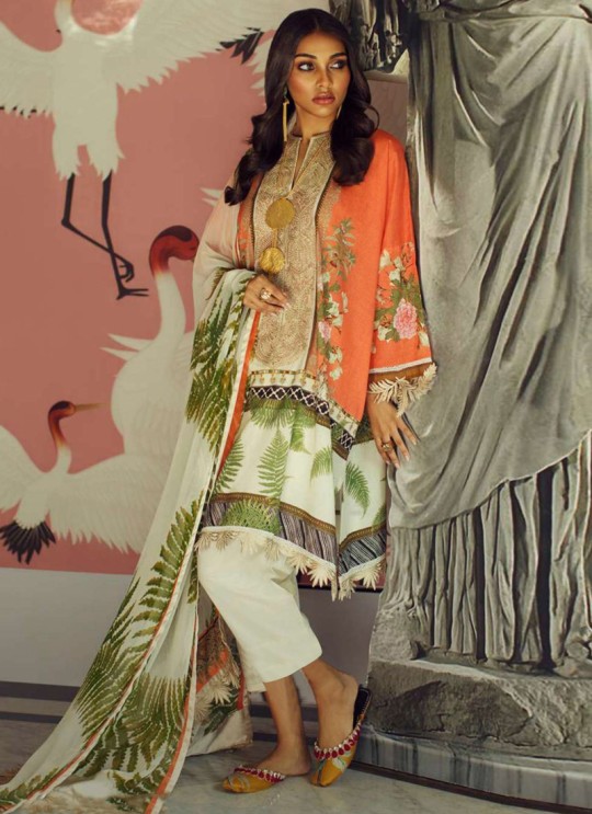 Orange Jam Silk Designer Pakistani Suit Sana Safinaz Vol 4 By Kilruba With Cotton Dupatta 32002