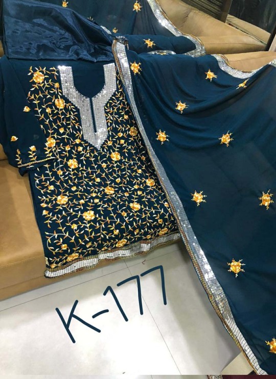 Kilruba K-177 Colors K-177 Teal Blue Georgette Party Wear Pakistani Suit SC/019598