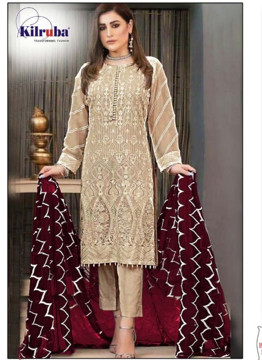 Kilruba K-212 A Beige Georgette Party Wear Pakistani Suit with back work SC/019780 K-212 Colors