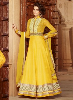 Yellow Silk Abaya Style Anarkali Kimora 1301 Series 1309 By Kimora Fashion