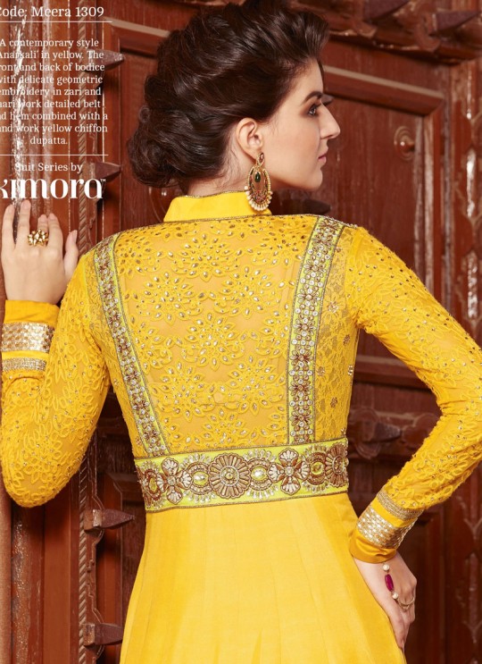 Yellow Silk Abaya Style Anarkali Kimora 1301 Series 1309 By Kimora Fashion