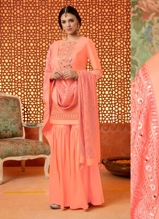 Peach Silk Sharara Suit Kimora 1 K-007 By Kimora Fashion