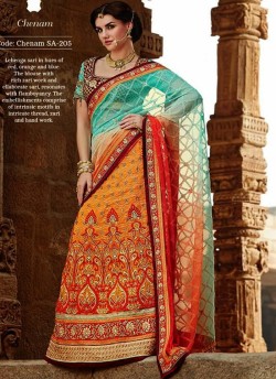 Orange Net Lehenga Style Saree 201 Series Saree 205 By Kimora Fashion