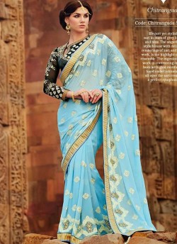 Blue Georgette Designer Saree 201 Series Saree 208 By Kimora Fashion