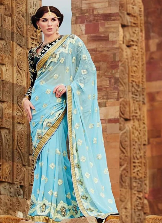 Blue Georgette Designer Saree 201 Series Saree 208 By Kimora Fashion