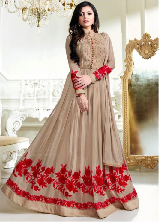 Drashti Dhami Beige Embroidered Wedding Wear Floor Length Anarkali Nitya Vol 102 1202 By LT Fabrics  SC/010420
