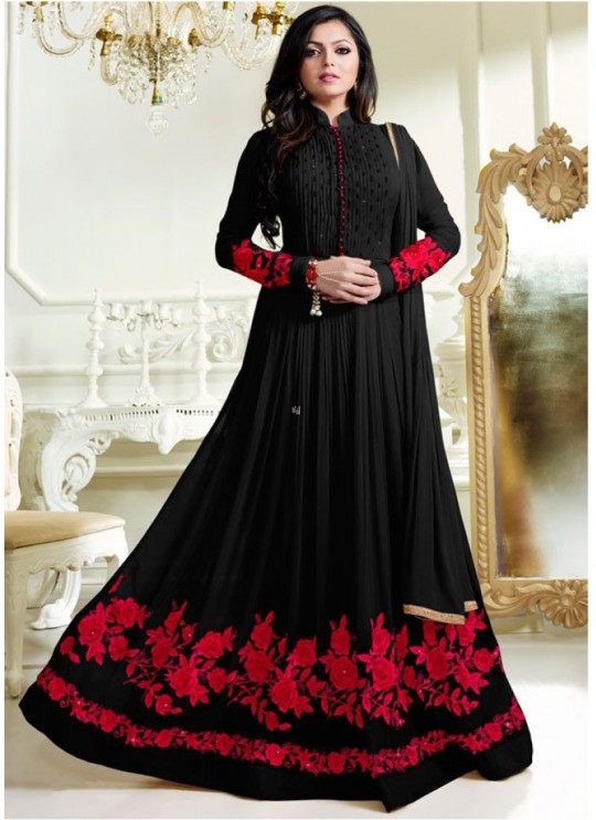 Drashti Dhami Black Embroidered Wedding Wear Floor Length Anarkali Nitya Vol 102 1207 By LT Fabrics  SC/010413