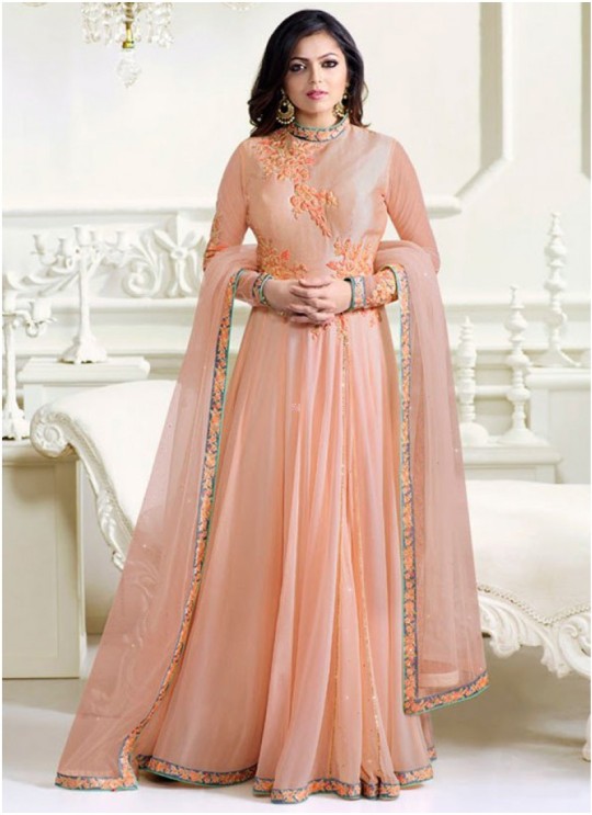 Drashti Dhami Peach Embroidered Wedding Wear Floor Length Anarkali Nitya Vol 102 1203 By LT Fabrics SC/010594
