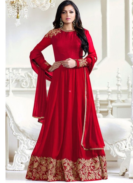 Drashti Dhami Red Embroidered Wedding Wear Floor Length Anarkali Nitya Vol 102 1201 By LT Fabrics SC/010412