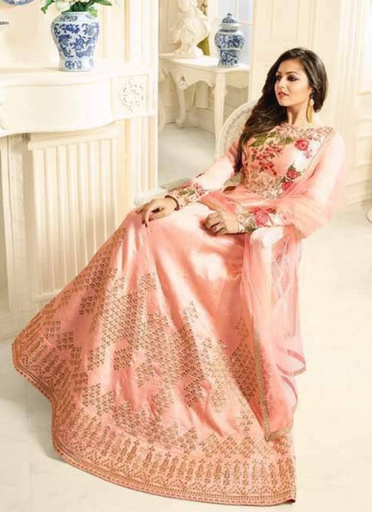 Drashti Dhami Peach Embroidered Wedding Wear Floor Length Anarkali Nitya Vol 104 1406 By LT Fabrics SC/005017
