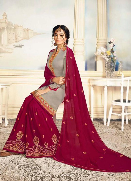 Drashti Dhami Beige Embroidered Wedding Wear Sharara Kameez Nitya Sharara Special Edition 104 By LT Fabrics SC/011569