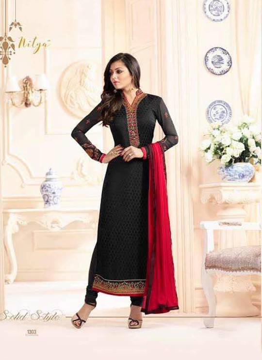 Drashti Dhami Black Embroidered Festival Wear Straight Suits Nitya Vol 103 1303 Set By LT Fabrics  SC/004037