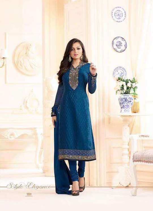 Drashti Dhami Blue Embroidered Festival Wear Straight Suits Nitya Vol 103 1301 Set By LT Fabrics  SC/004037