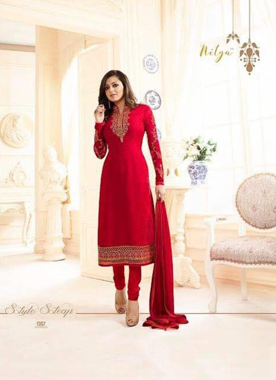 Drashti Dhami Red Embroidered Festival Wear Straight Suits Nitya Vol 103 1307 Set By LT Fabrics  SC/004037