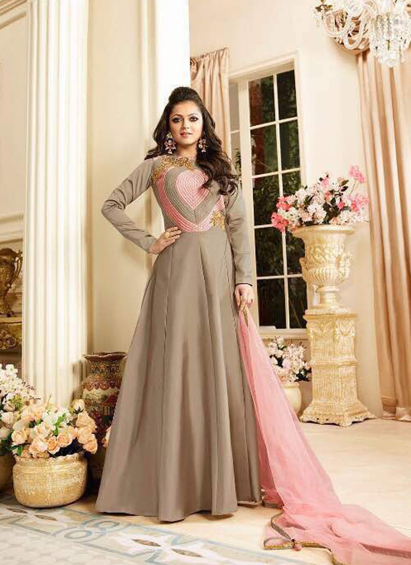 Drashti Dhami Beige Slit Style Suit In Net Latest 4698SL47