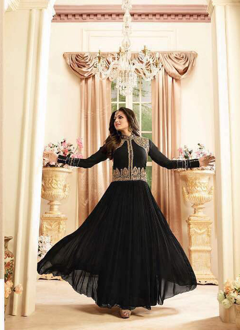 Indian Dresses Online Drashti Dhami Black Embroidered Wedding Wear