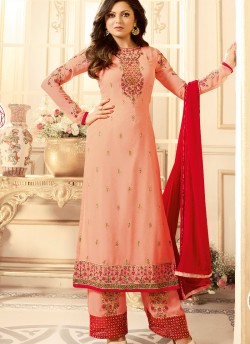 Peach Faux Georgette Pant Style Suit Nitya Vol 108 1801 By Lt Fabrics