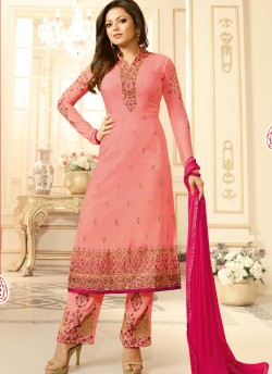 Peach Faux Georgette Pant Style Suit Nitya Vol 108 1805 By Lt Fabrics