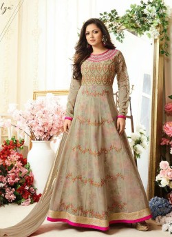 Drashti Dhami Beige Embroidered Wedding Wear Floor Length Anarkali Nitya Vol 110 11007 By LT Fabrics SC/006206