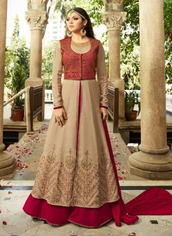 Drashti Dhami Beige Embroidered Wedding Wear Floor Length Anarkali Nitya Vol 113 2301 By LT Fabrics SC/009001