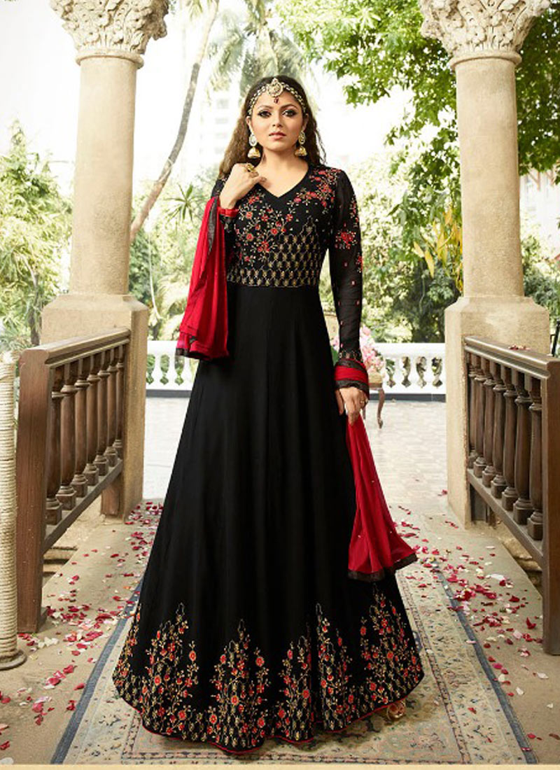 Online Wholesale Drashti Dhami Black Embroidered Wedding Wear