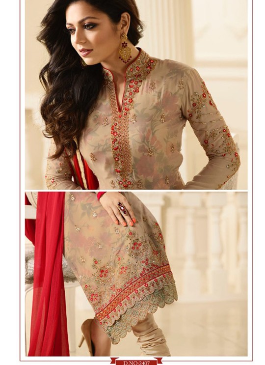 Drashti Dhami Beige Embroidered Party Wear Churidar Suits Nitya Vol 114 2407 By LT Fabrics  SC/009136