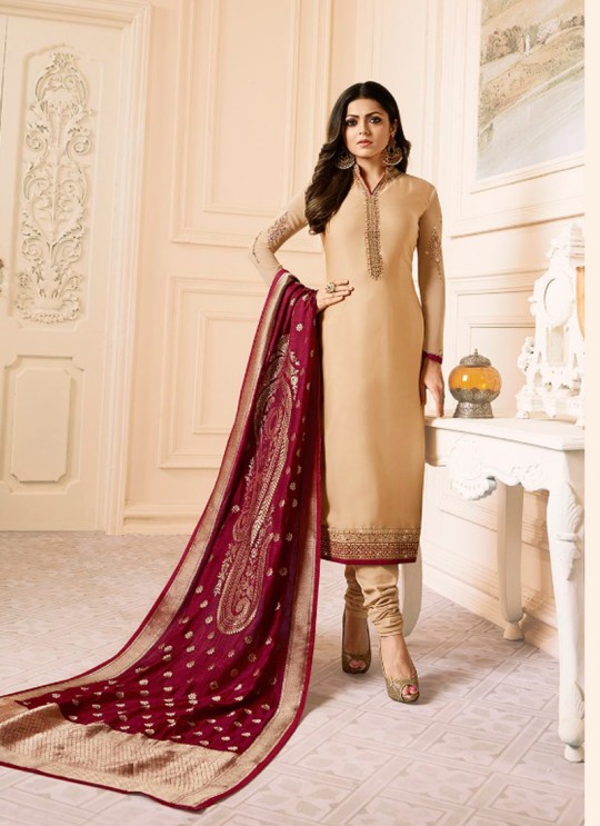 Drashti Dhami Beige Embroidered Wedding Wear Churidar Suits Nitya Vol-120 2008 By LT Fabrics SC/009977