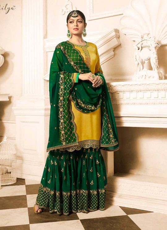 Drashti Dhami Yellow Embroidered Wedding Wear Sharara Kameez Nitya Vol 125 2503 By LT Fabrics SC/012617