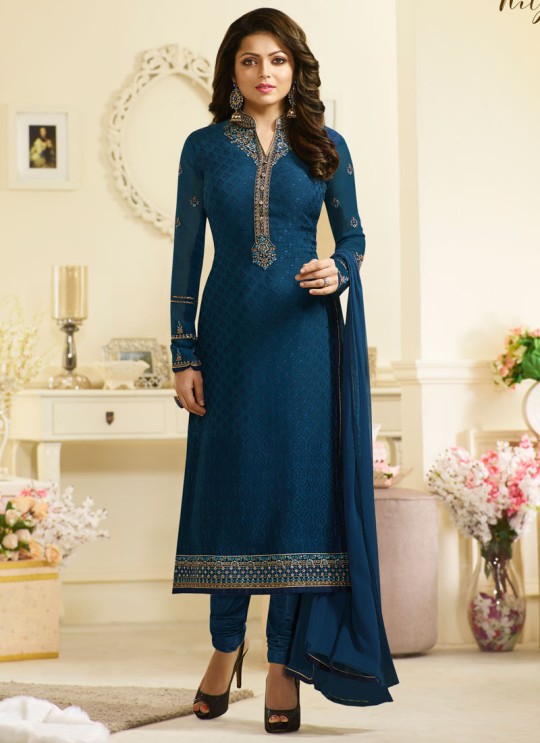 Drashti Dhami Blue Embroidered Festival Wear Churidar Suits Nitya Vol 127 2701 Set By LT Fabrics SC/012777