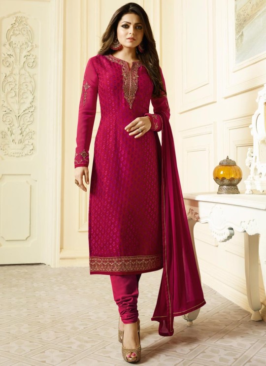 Drashti Dhami Magenta Embroidered Festival Wear Churidar Suits Nitya Vol 127 2703 Set By LT Fabrics SC/012777