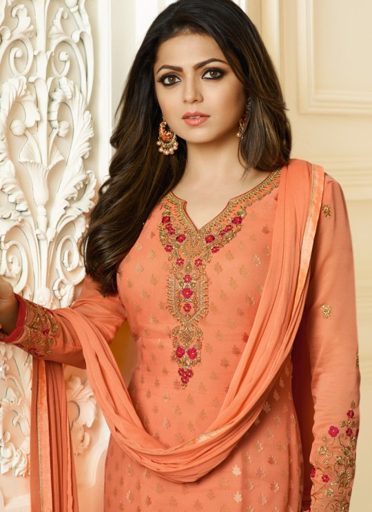 Drashti Dhami Peach Embroidered Festival Wear Churidar Suits Nitya Vol 127 2705 Set By LT Fabrics SC/012777