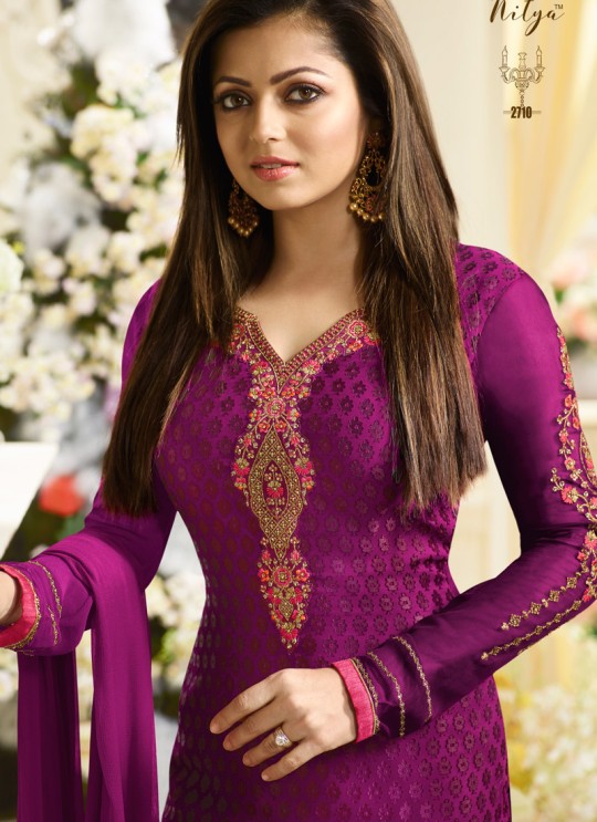 Drashti Dhami Purple Embroidered Festival Wear Churidar Suits Nitya Vol 127 2710 Set By LT Fabrics SC/012777