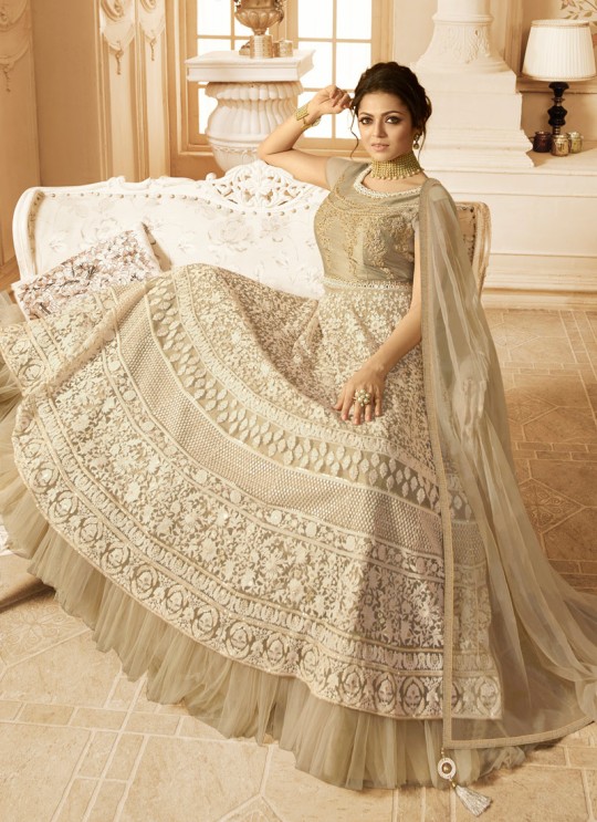 Drashti Dhami Beige Embroidered Wedding Wear Floor Length Anarkali Nitya Vol 128 2804 By LT Fabrics  SC/013150