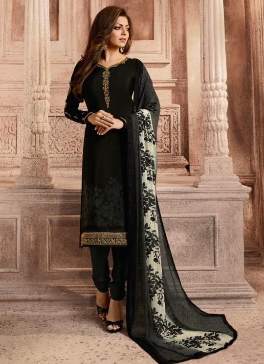 Drashti Dhami Black Embroidered Festival Wear Straight Suits Nitya Vol 129 2907 Set By LT Fabrics SC/013165