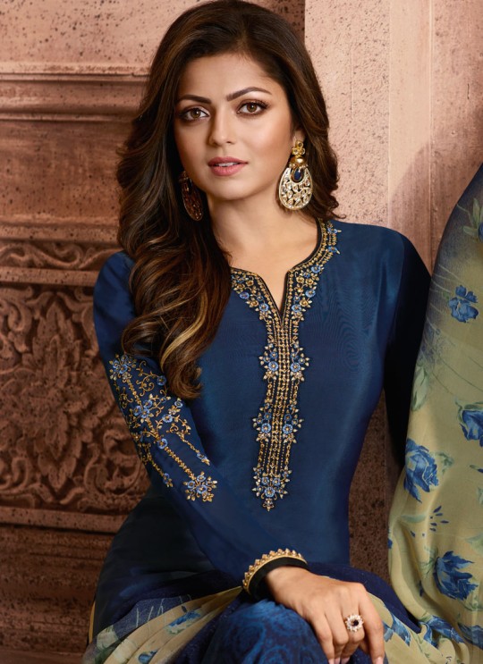 Drashti Dhami Blue Embroidered Festival Wear Straight Suits Nitya Vol 129 2904 Set By LT Fabrics SC/013165
