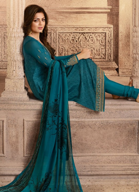 Drashti Dhami Blue Embroidered Festival Wear Straight Suits Nitya Vol 129 2908 Set By LT Fabrics SC/013165