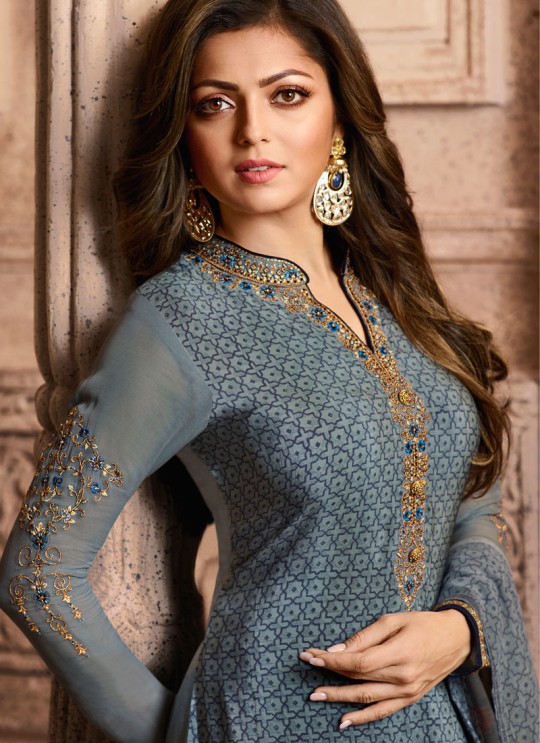 Drashti Dhami Grey Embroidered Festival Wear Straight Suits Nitya Vol 129 2902 Set By LT Fabrics SC/013165