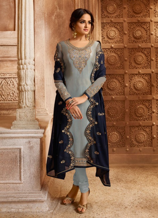 Drashti Dhami Grey Embroidered Wedding Wear Skirt Kameez Nitya Vol 130 3009 By LT Fabrics SC/013517