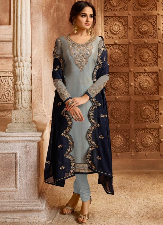 Drashti Dhami Grey Embroidered Wedding Wear Skirt Kameez Nitya Vol 130 3009 By LT Fabrics SC/013517