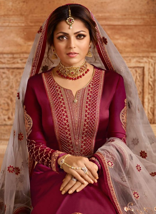 Drashti Dhami Wine Embroidered Wedding Wear Skirt Kameez Nitya Vol 130 3003 By LT Fabrics  SC/013511