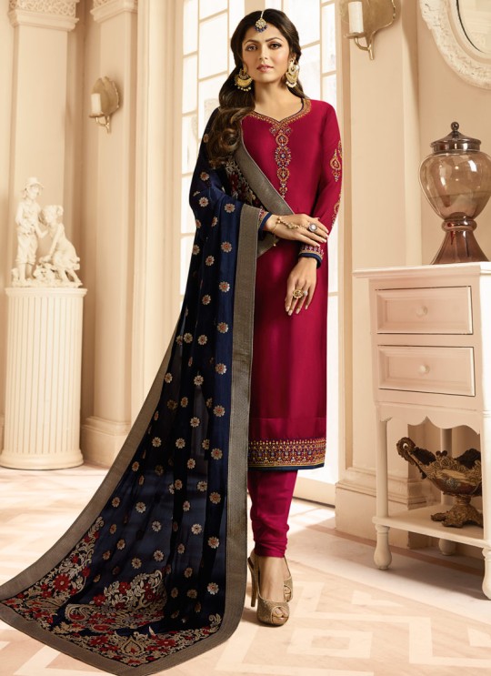 Drashti Dhami Magenta Embroidered Wedding Wear Churidar Suits Nitya Vol 131 3104 Set By LT Fabrics SC/013575