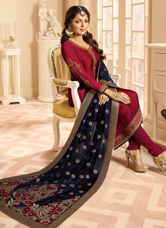 Drashti Dhami Magenta Embroidered Wedding Wear Churidar Suits Nitya Vol 131 3104 Set By LT Fabrics SC/013575