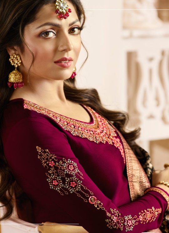 Drashti Dhami Magenta Embroidered Wedding Wear Churidar Suits Nitya Vol 131 3408 Set By LT Fabrics SC/013575