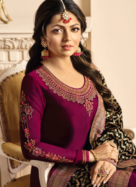 Drashti Dhami Magenta Embroidered Wedding Wear Churidar Suits Nitya Vol 131 3408 Set By LT Fabrics SC/013575